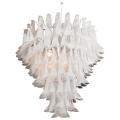 Huge Mazzega White and Clear Glass Petal Chandelier 2