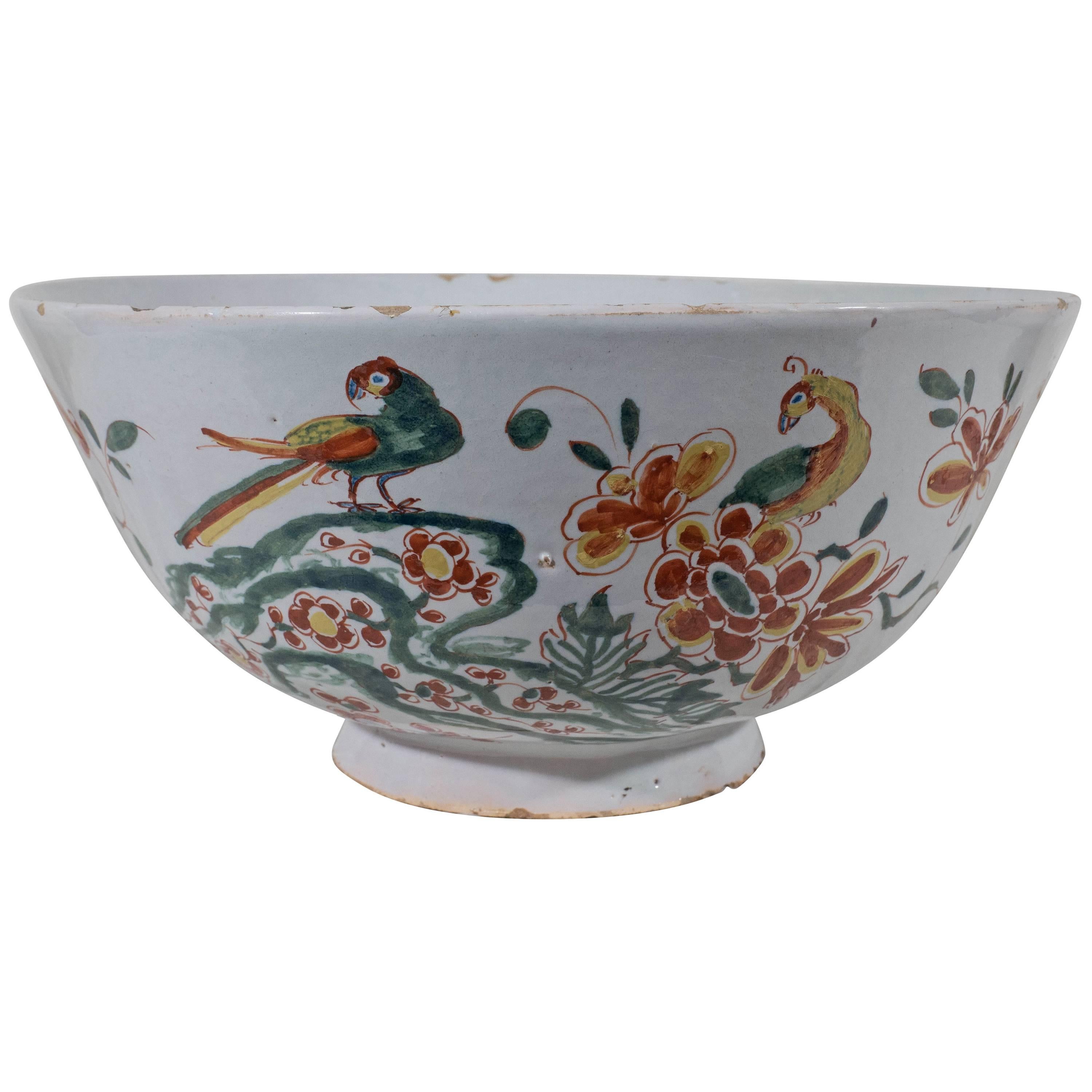 Large Antique Delft Bowl Polychrome Colors
