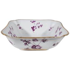 Antique Worcester Porcelain Bowl Painted with Purple Flowers