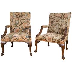 Handsome Pair of George III Mahogany Carved Library Armchairs 5