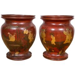 Pair of Late 19th Century Red Lacquer Chinoiserie Vases 3