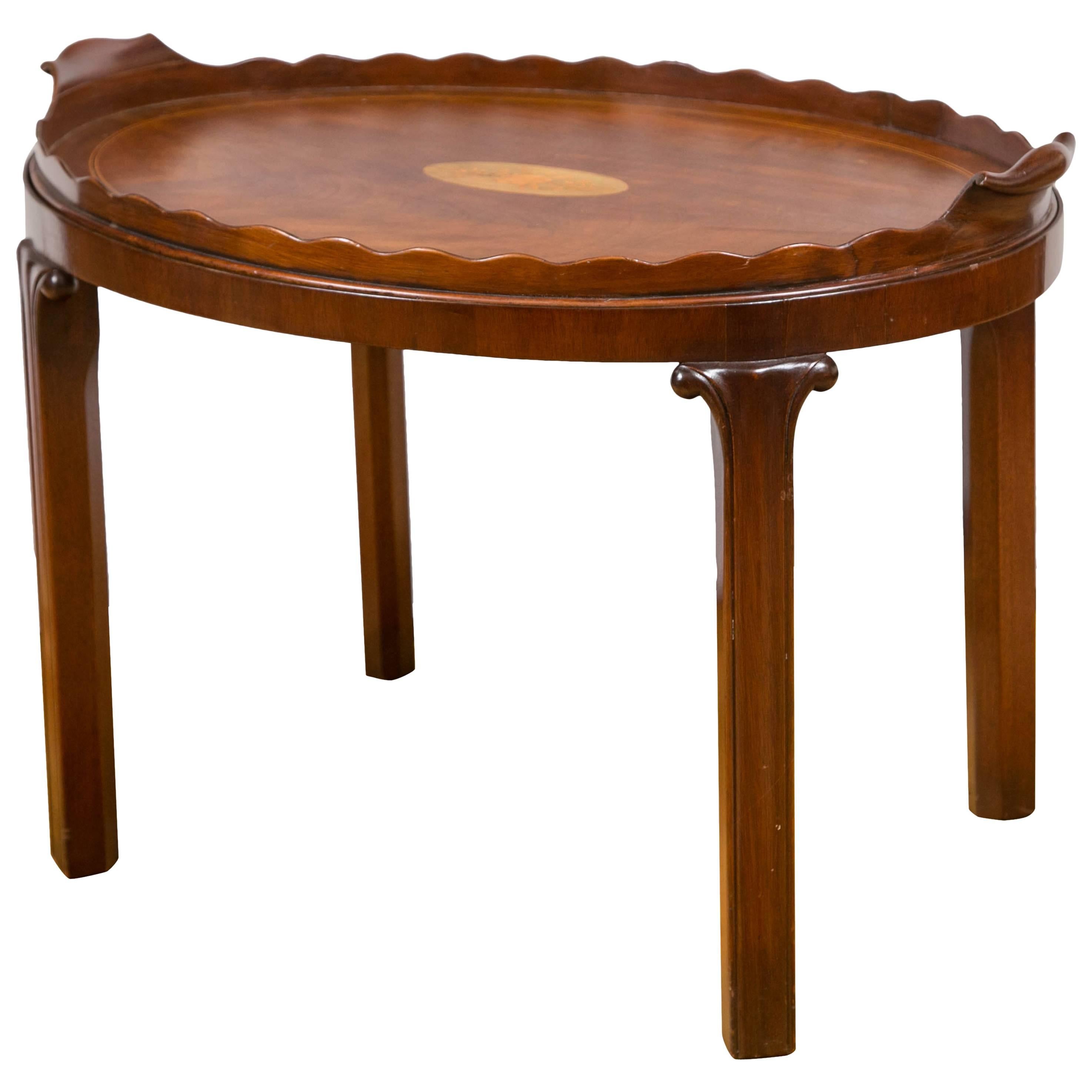 Victorian Mahogany and Marquetry Oval Tray Table For Sale