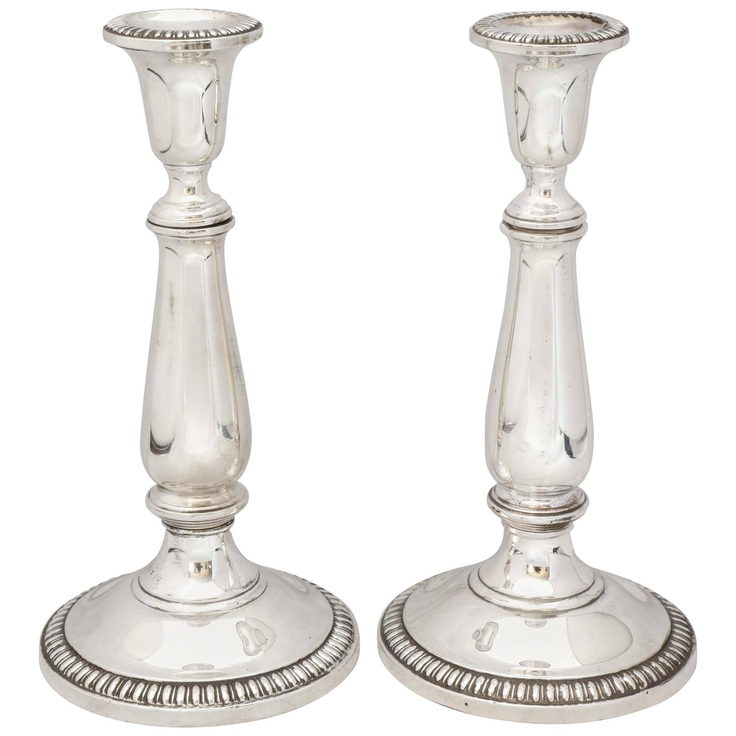 Empire Style Pair of Sterling Silver Candlesticks For Sale at 1stdibs