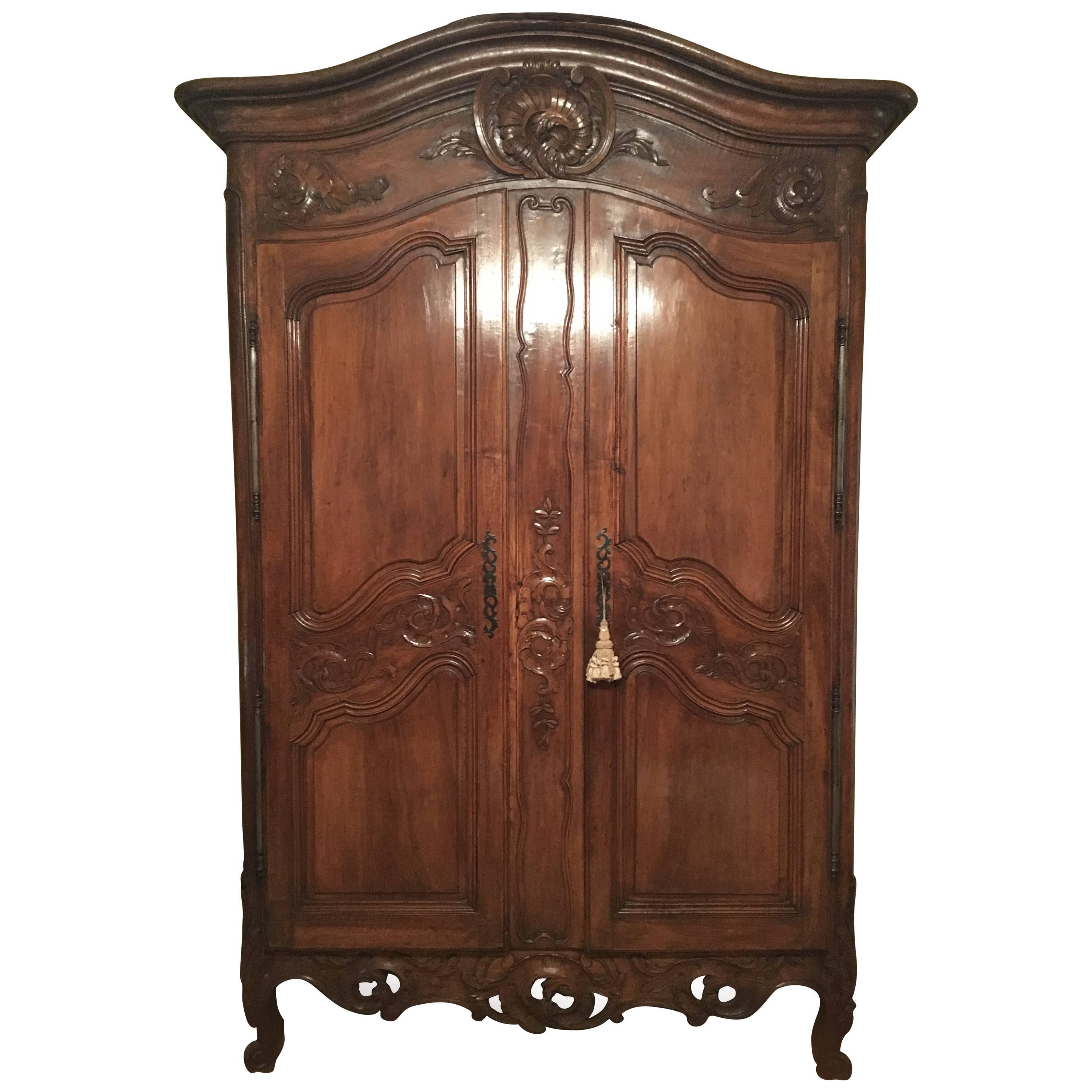 French Period Louis XV Provençal Walnut Armoire from the Mid 18th Century