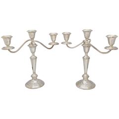 Pair of Empire Style Sterling Silver Candelabra