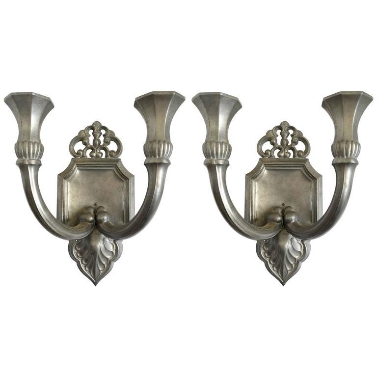 Pair of Just Andersen Pewter Candle Sconces, Signed at 1stdibs