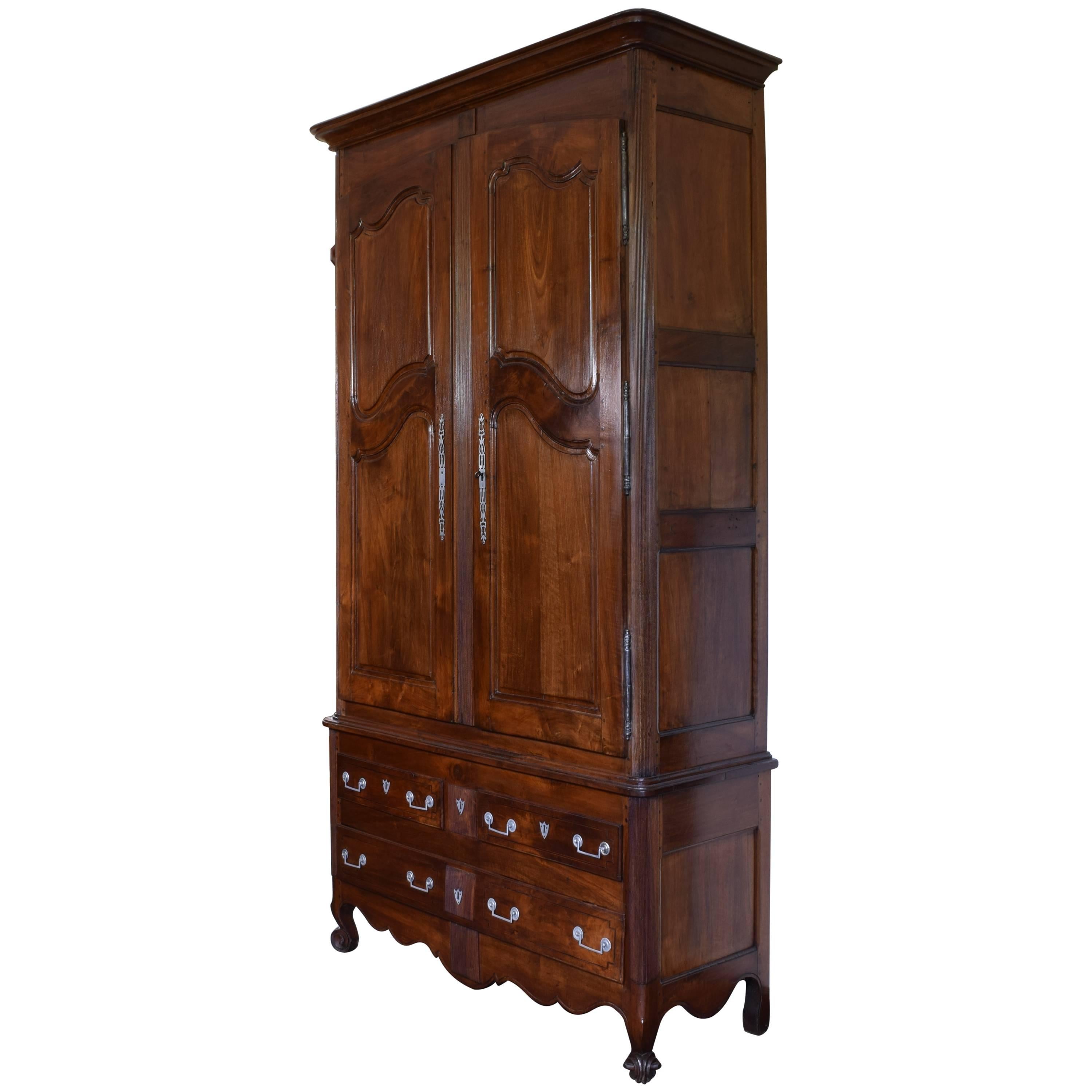 Tall Louis XV Period Walnut Armoire with Two-Drawer, 3rd Quarter 18th Century For Sale