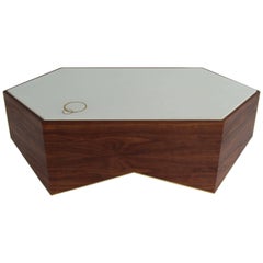 Custom Shard Cocktail Table in Walnut, White Concrete and Brass
