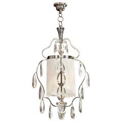 Elis Bergh for C.G. Hallberg, Swedish Silvered Metal and Glass Chandelier