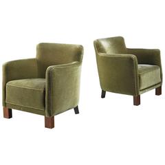 Pair of Danish Club Chairs in Green, 1940s