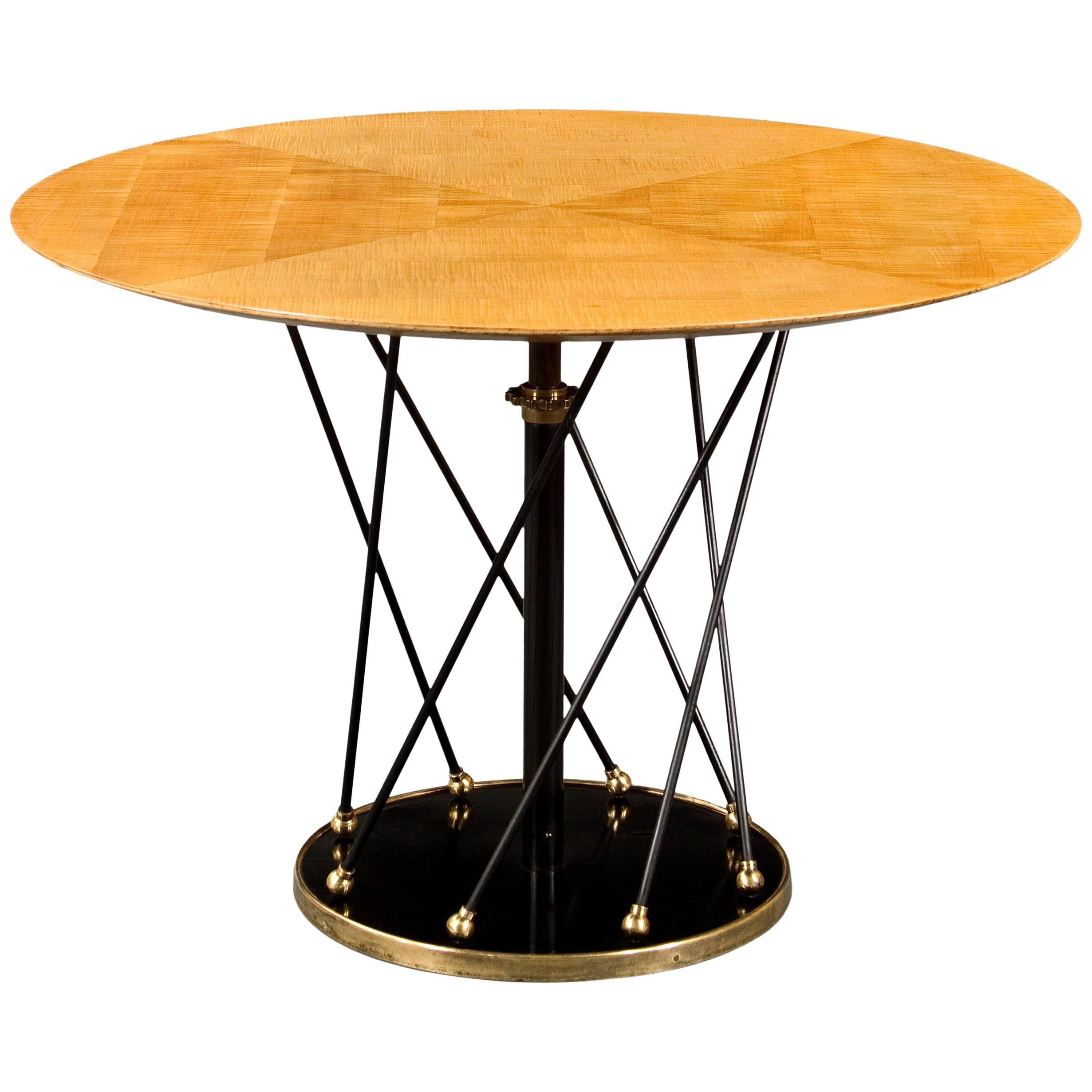 Martin et Guenier, French Brass, Painted and Sycamore Adjustable Round Table