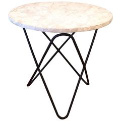 Vintage Travertine and Wrought Iron Butterfly Base Side Table