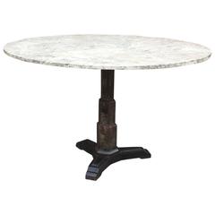 Art Deco Round Composite and Cast Iron Pedestal Dining Table