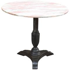 1930s Round Pink Marble and Cast Iron Bistro Café Pedestal Table