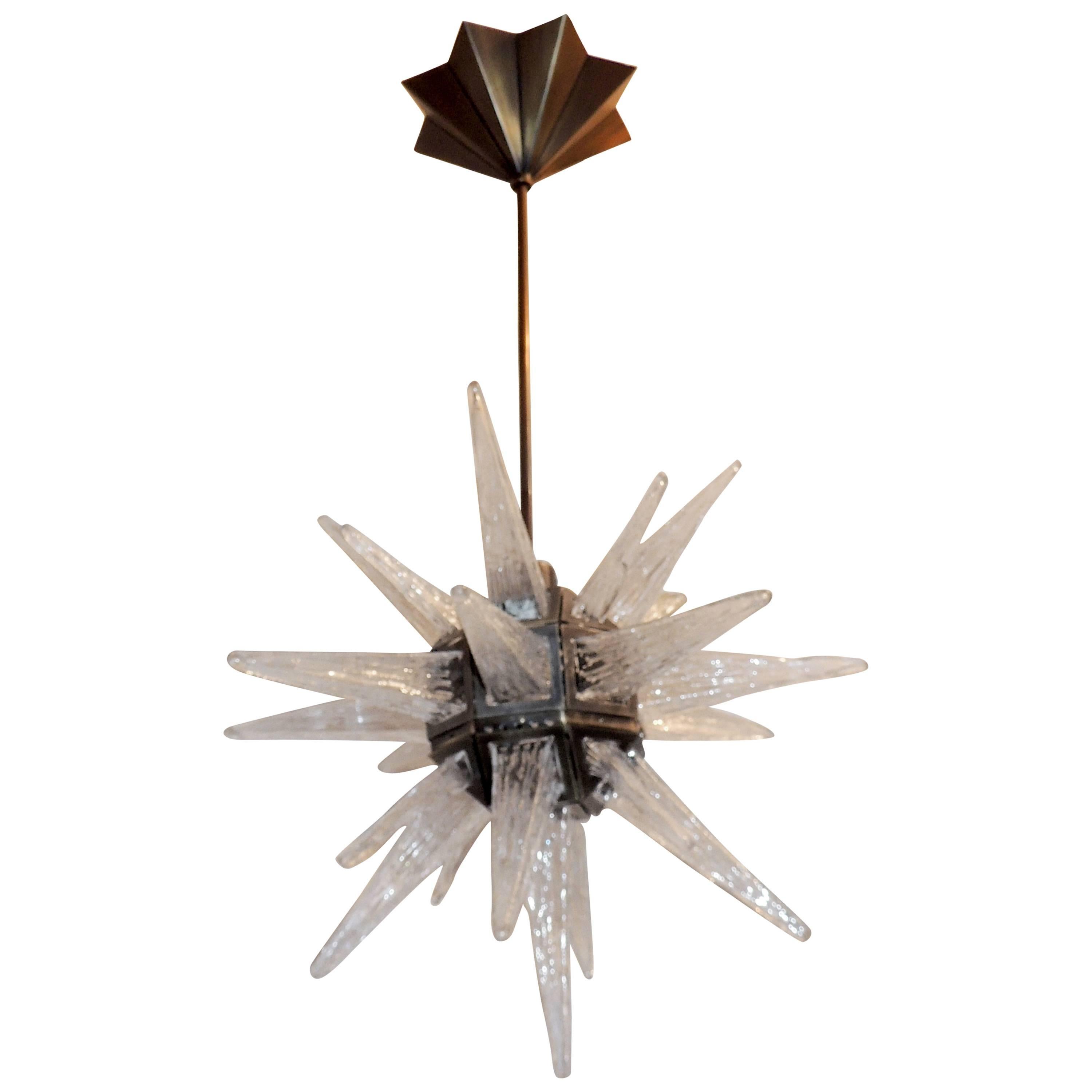 Wonderful Star Bronze 5 Fixtures Art Glass Deco Modern Baguès Rock Chandelier