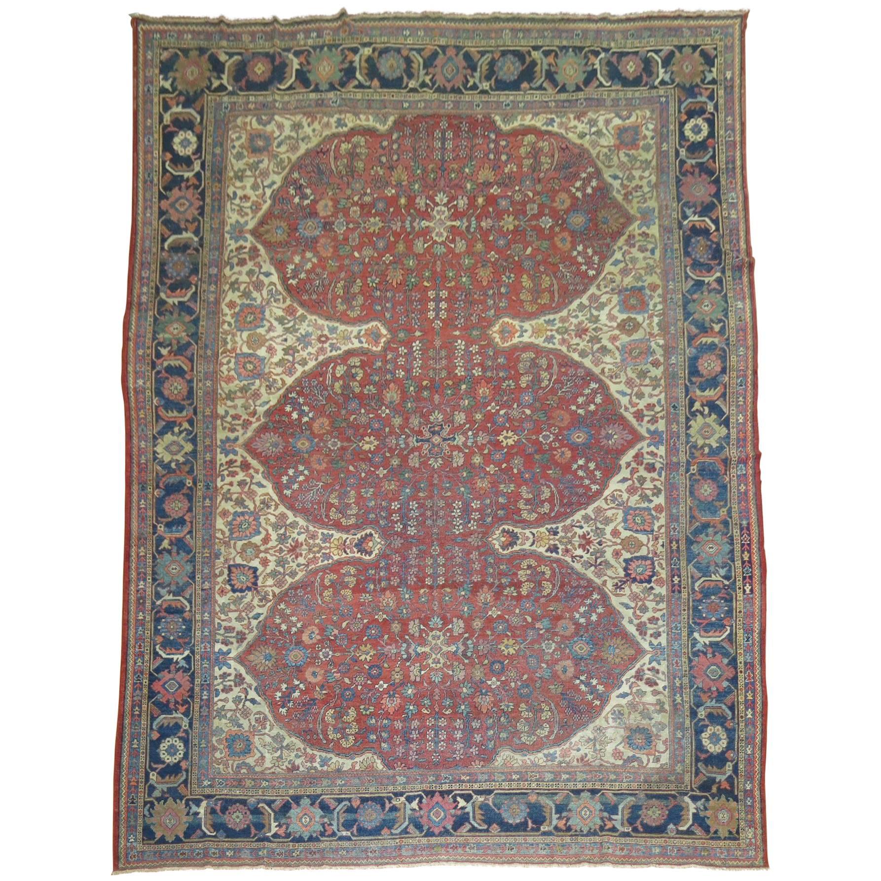 Distressed Antique Persian Mahal Carpet