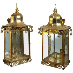 20th Century Pair of Brass Chinoiserie Wall Lanterns