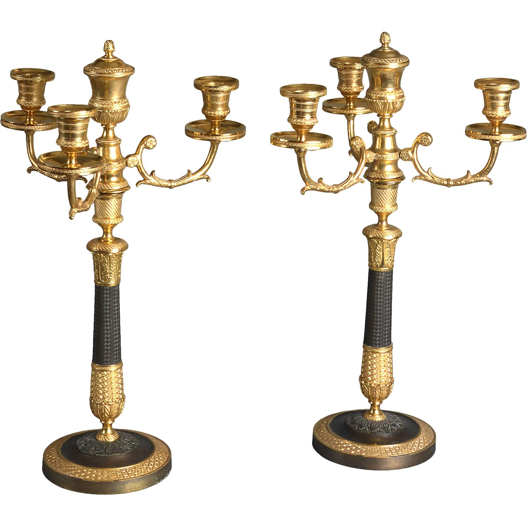 Pair of Early 19th Century Charles 'X' Ormolu and Bronze Candelabra