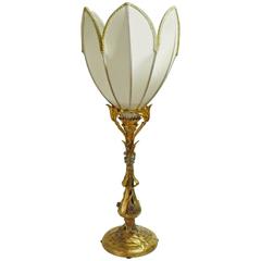 Antique Anonymous, Gilt and Silvered Bronze Table Lamp "Muguet, Serpent et Grenouilles"