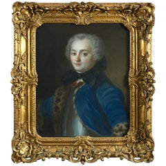 18th Century Portrait of a Gentleman, Pastel on Paper Card, in a Louis XV carved