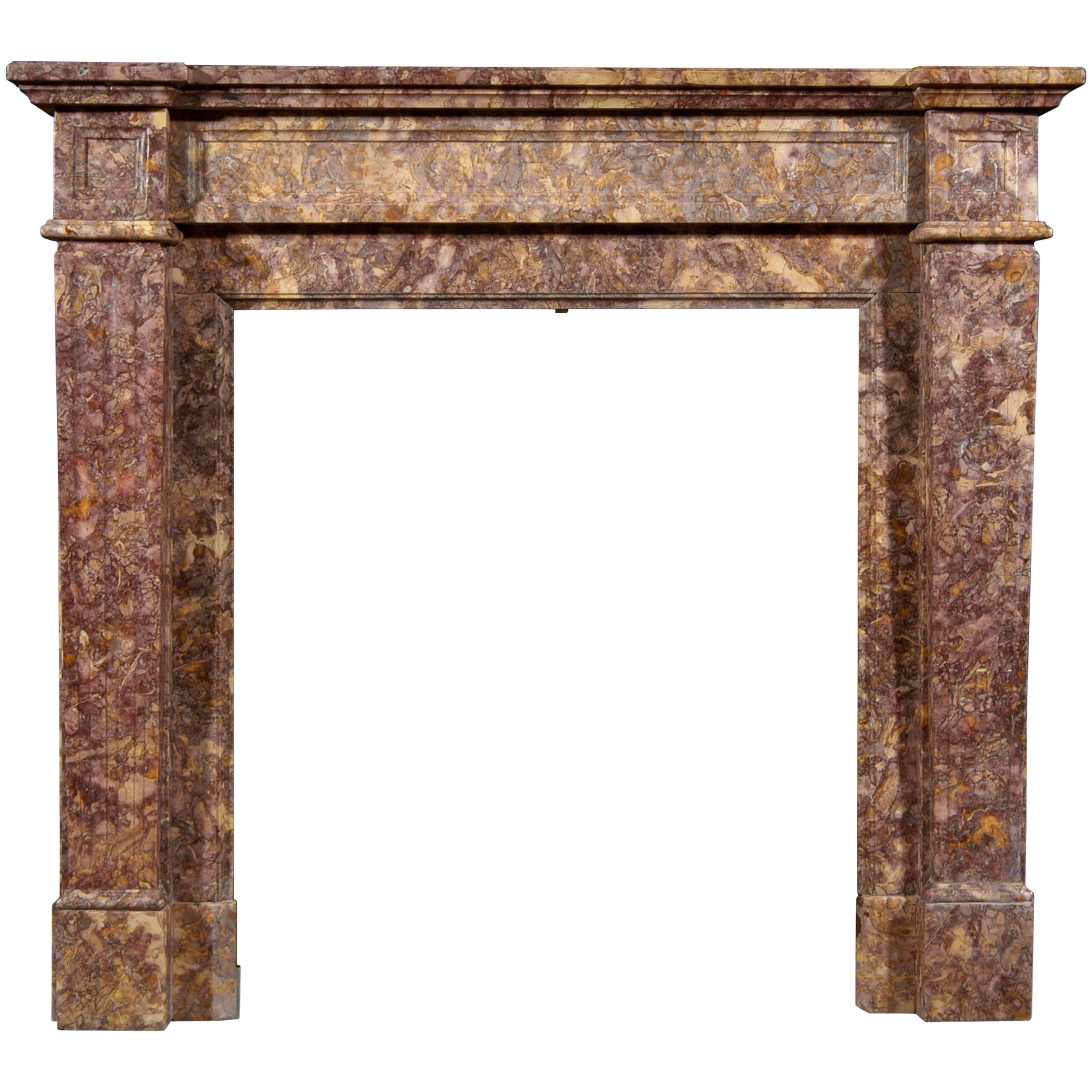 Cheminée espagnole de style Louis XVI en marbre Brocatelle