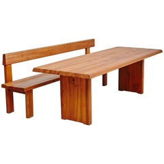 Set of Bench and Dinning Table by Pierre Chapo, circa 1960