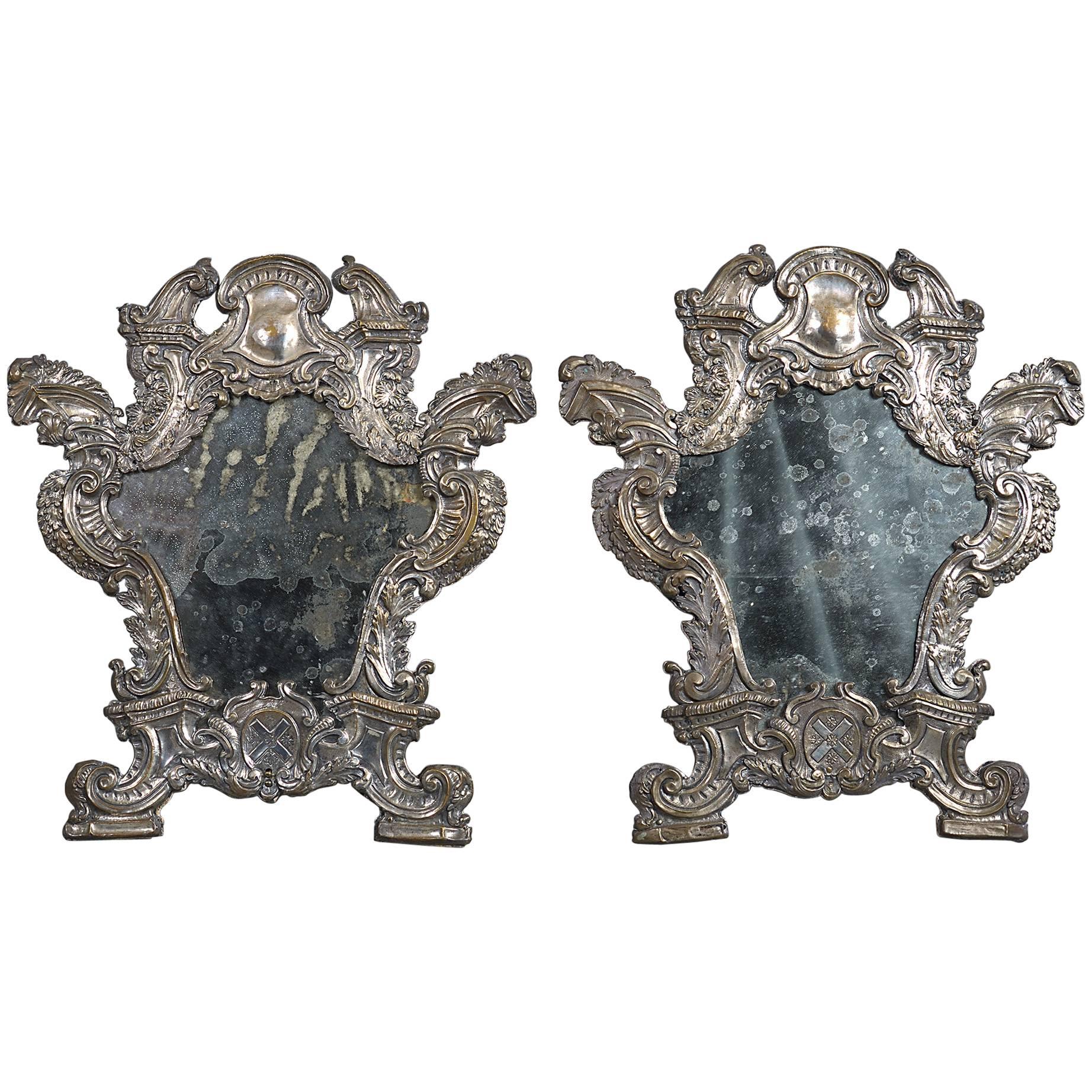 Rare 18th Century Pair of Silvered Wall Mirrors