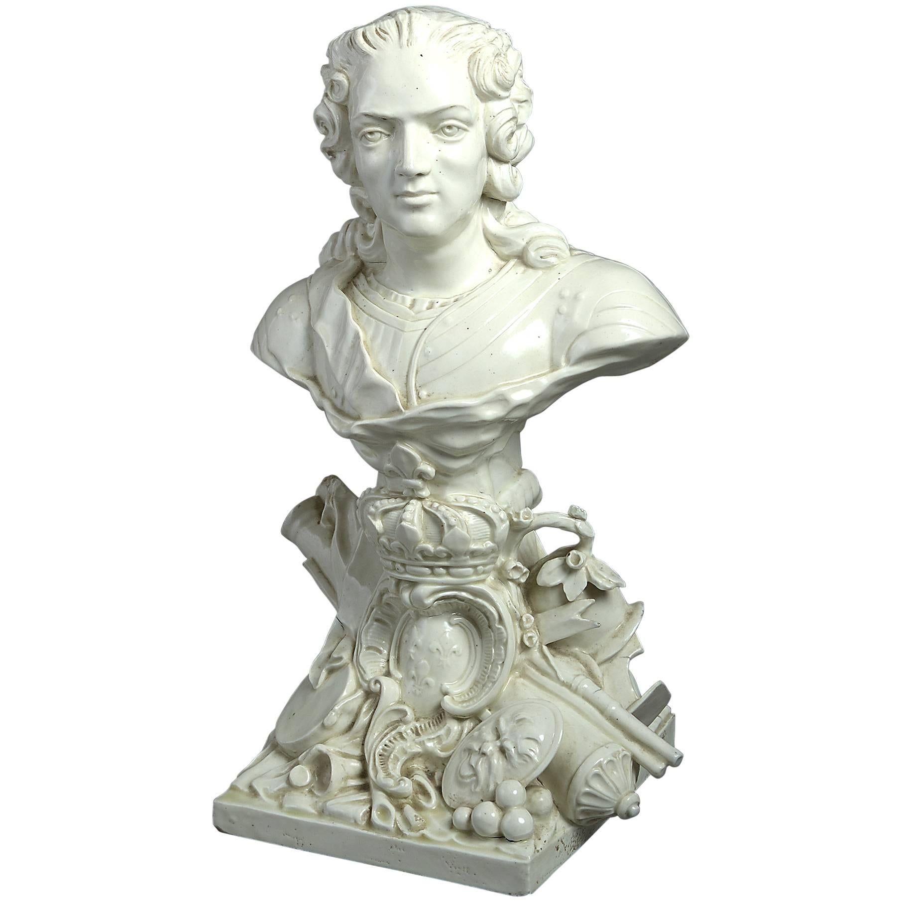 Early 19th Century Creamware Bust of Louis XV of France