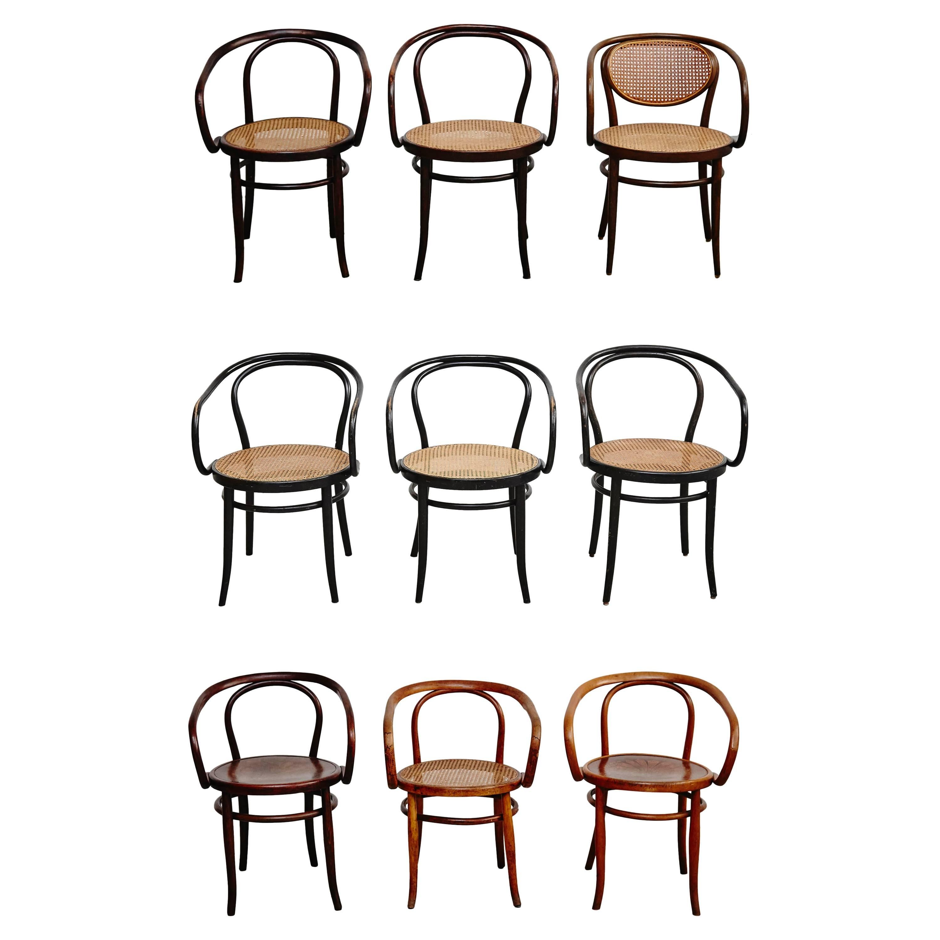 Set of Nine Thonet Armchairs by Auguste Thonet for Thonet