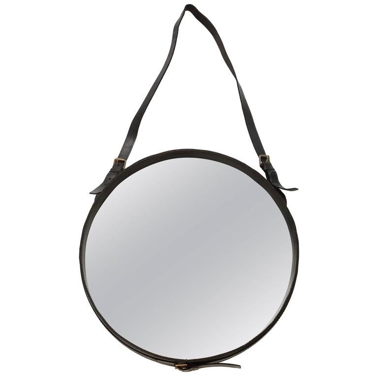 Round Leather Mirror At 1stdibs Authentic Mid Century Jacques Adnet Leather Round Wall Mirror Black 1950
