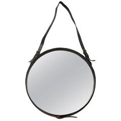 Jacques Adnet Round Wall Mirror Black 11