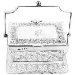 Antique Victorian Silver and Crystal Biscuit Box, 1893