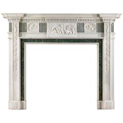 Early 20th Century Statuary and Inlaid Verde Antico Marble Fireplace Mantel