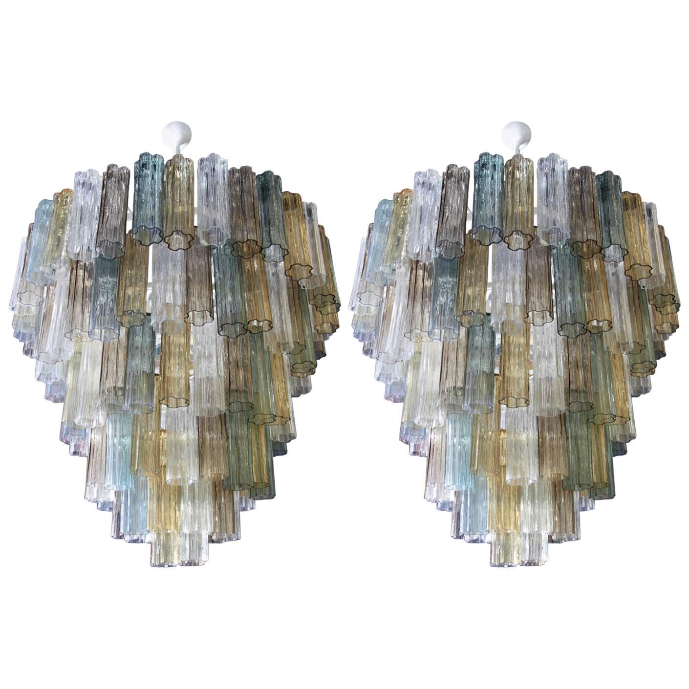 1 of 2 Huge Multi-Color Murano Tronchi Chandeliers by Toni Zuccheri by Venini