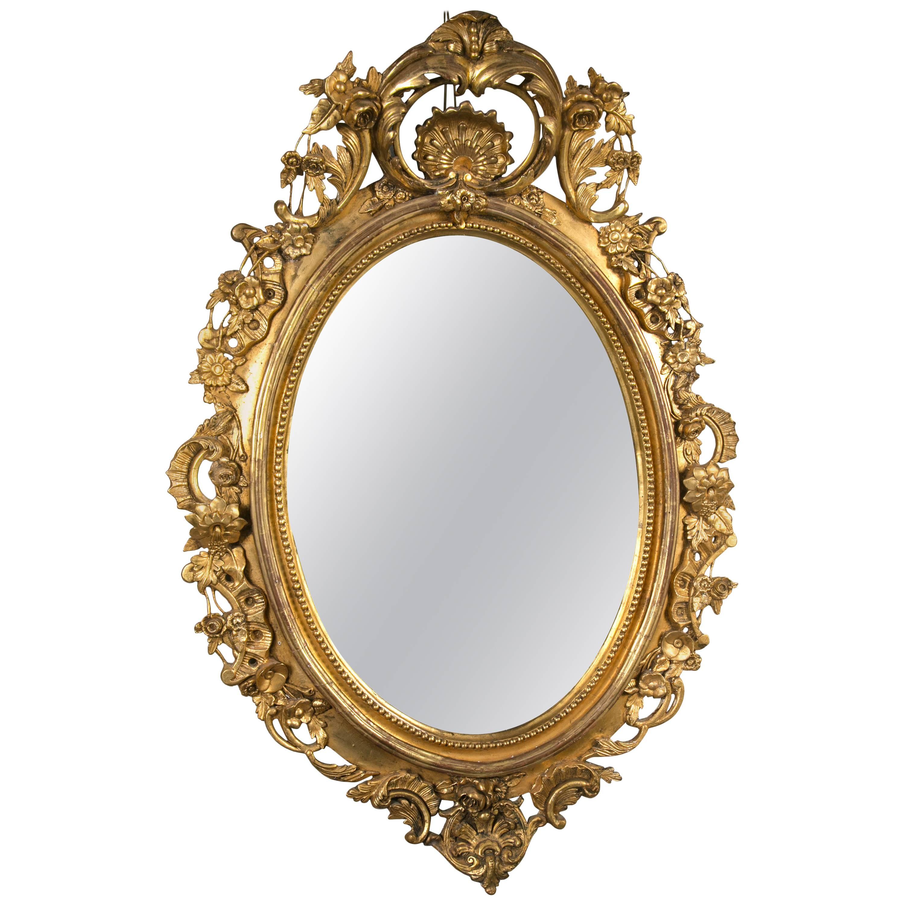 Monumental Antique Louis XV Style Wood and Gilt Gesso Mirror