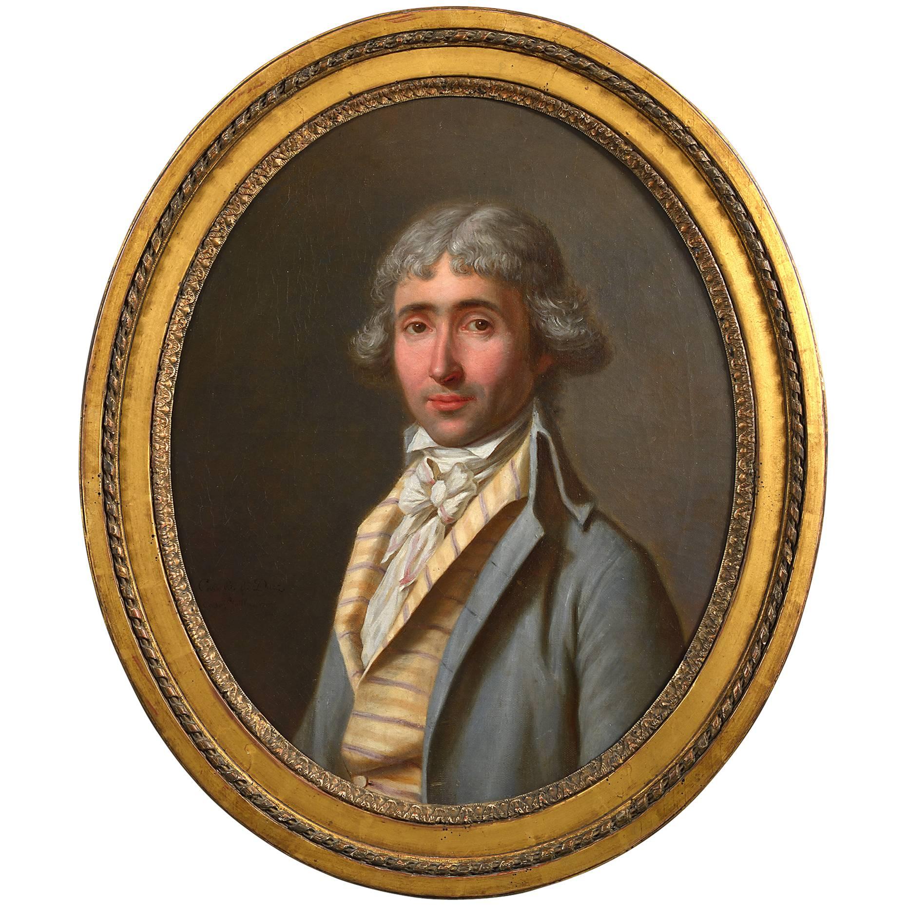 18th Century Oval Portrait of a Gentleman in a blue coat and yellow waistcoat
