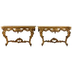 Pair of Italian 19th Century Gilded Console Tables