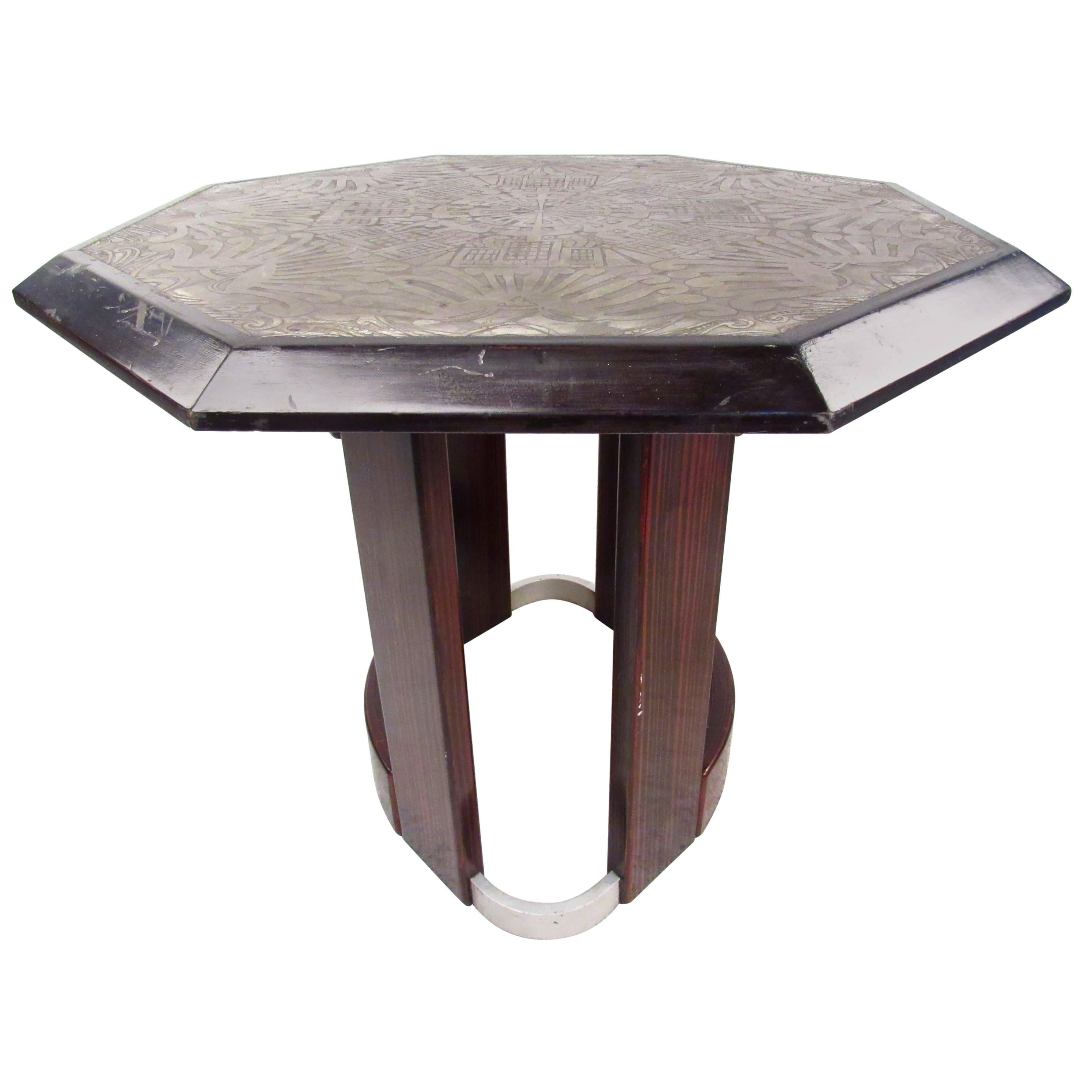 Mid-Century Italian Pedestal Table with Artistic Metal Top
