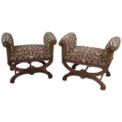 Antique Pair of Renaissance Revival Tapestry Upholstered Window Benches