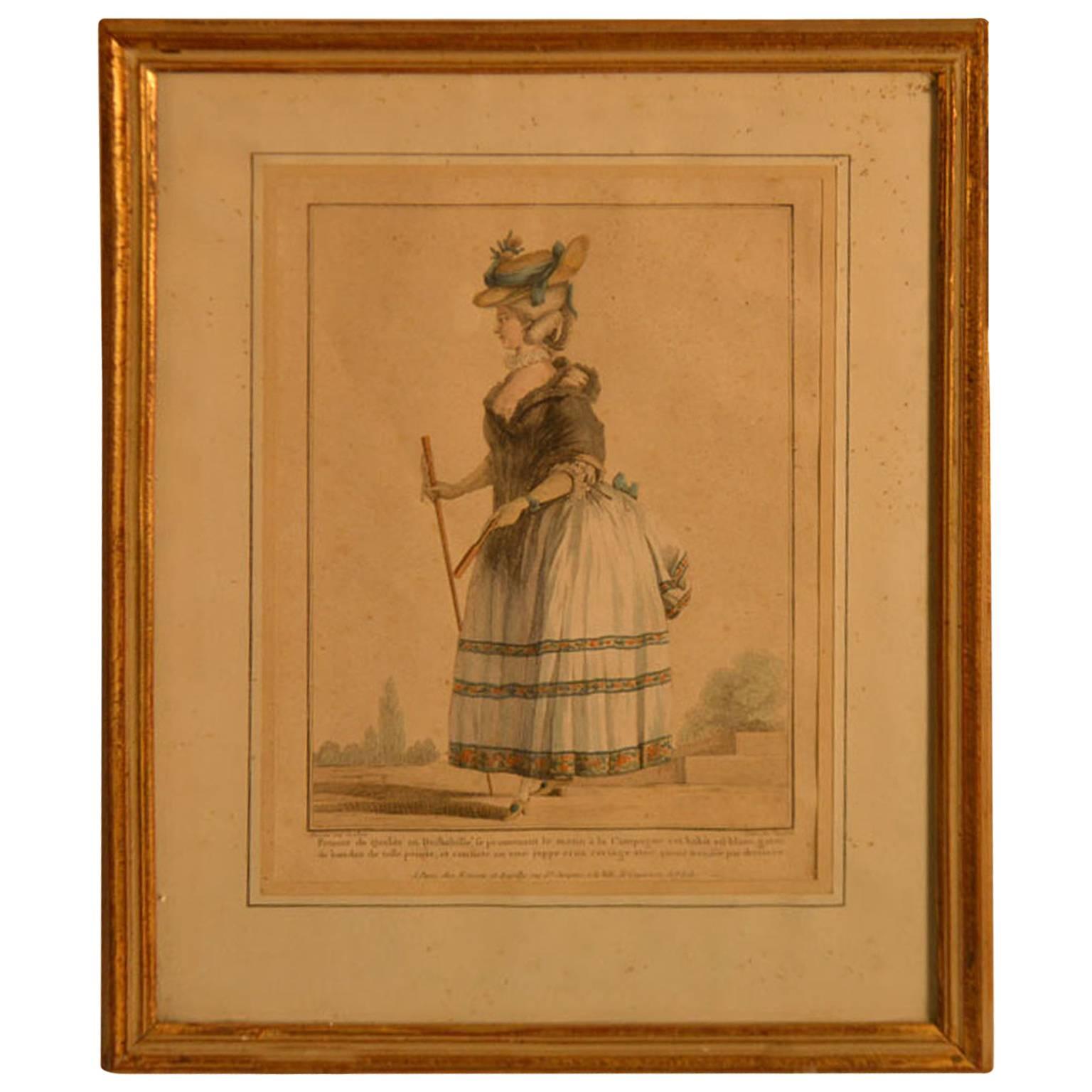 18th Century Framed Fashion Engraving For Sale