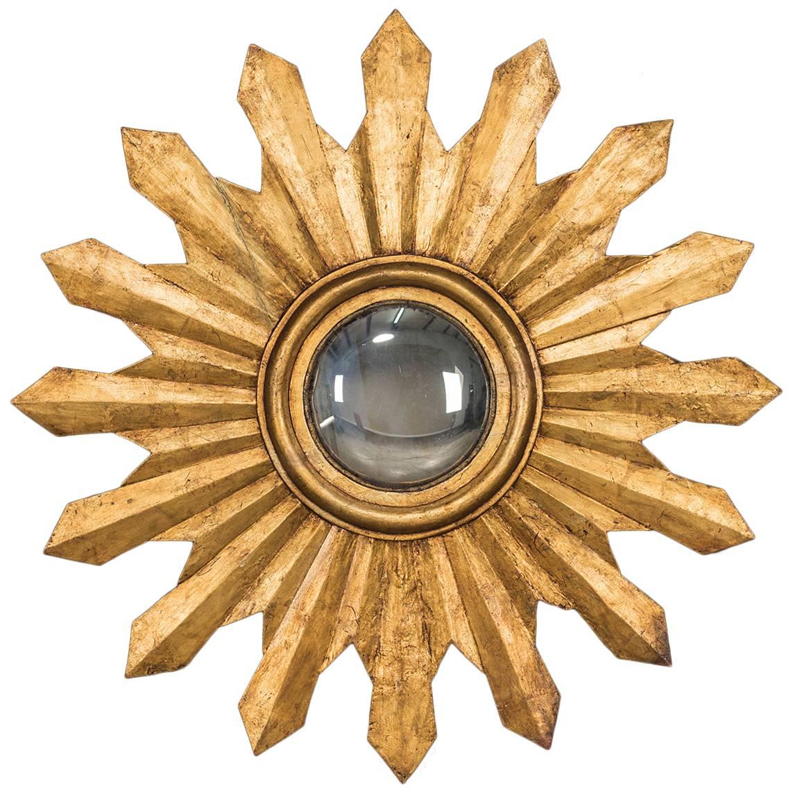 Antique Italian Starburst Convex Gold Leaf Mirror, circa 1880