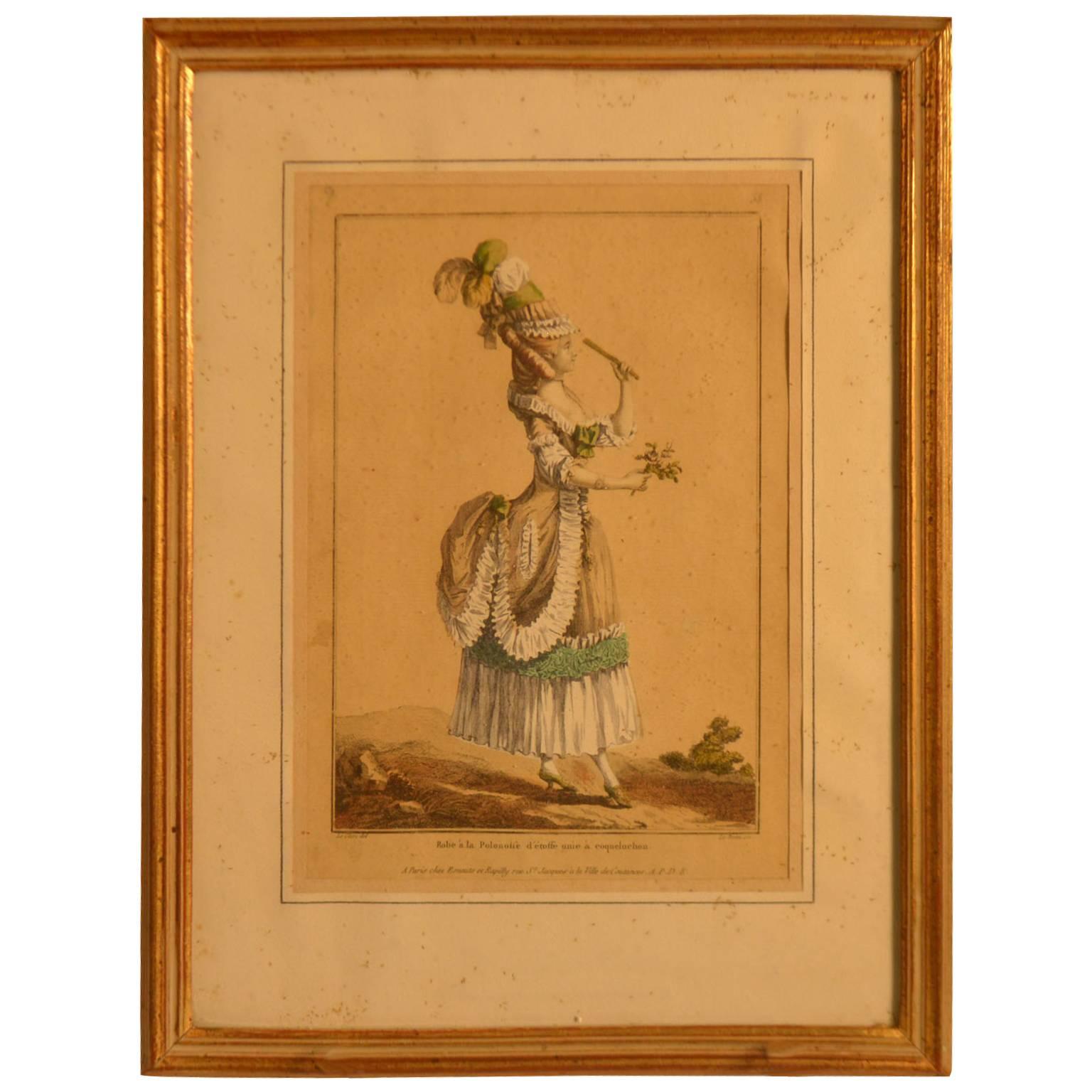 18th Century Framed Fashion Engraving For Sale