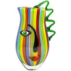 Magnificent Large Multi Sommerso a Canne Art Glass Face Vase 7