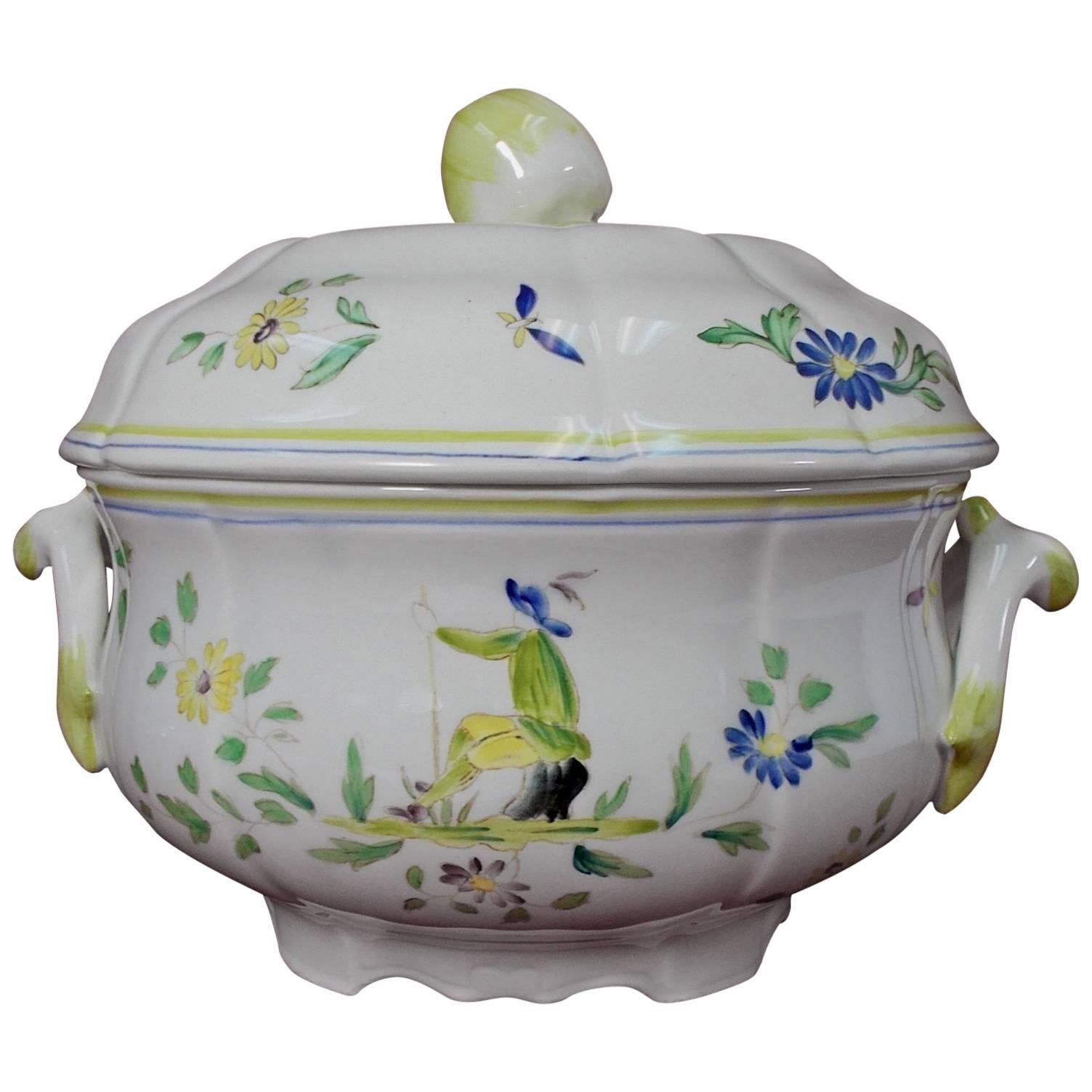 Longchamp China Moustiers Pattern Tureen and Lid For Sale