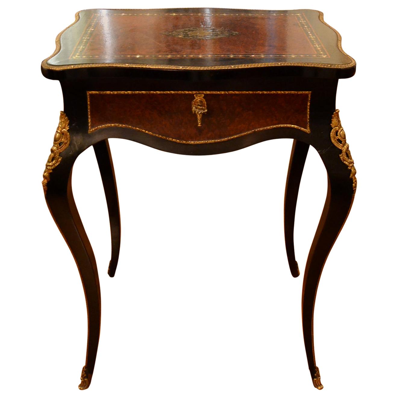 Antique French Napoleon III Inlaid Wood Gold Ormolu Dressing Table, circa 1860 For Sale