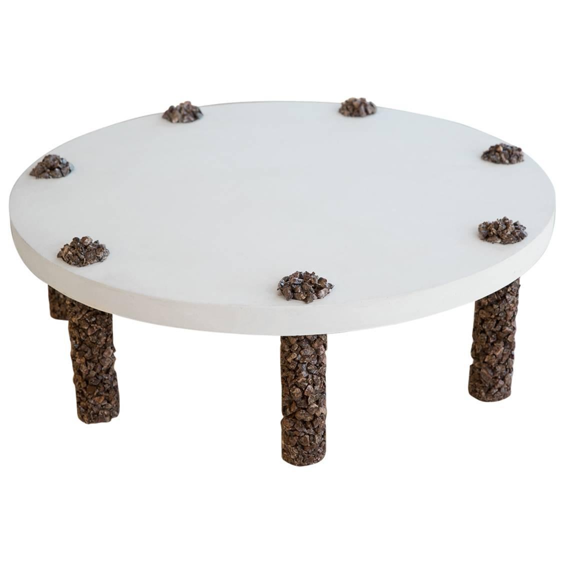 Hand Made 7 Leg Coffee Table Made of Picasso Jasper Stone and White Plaster Top For Sale