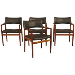 Set of Four Danish Rosewood and Leather 1960s Armchairs