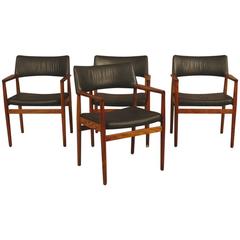 Set of Four Danish Rosewood and Leather 1960s Armchairs 10