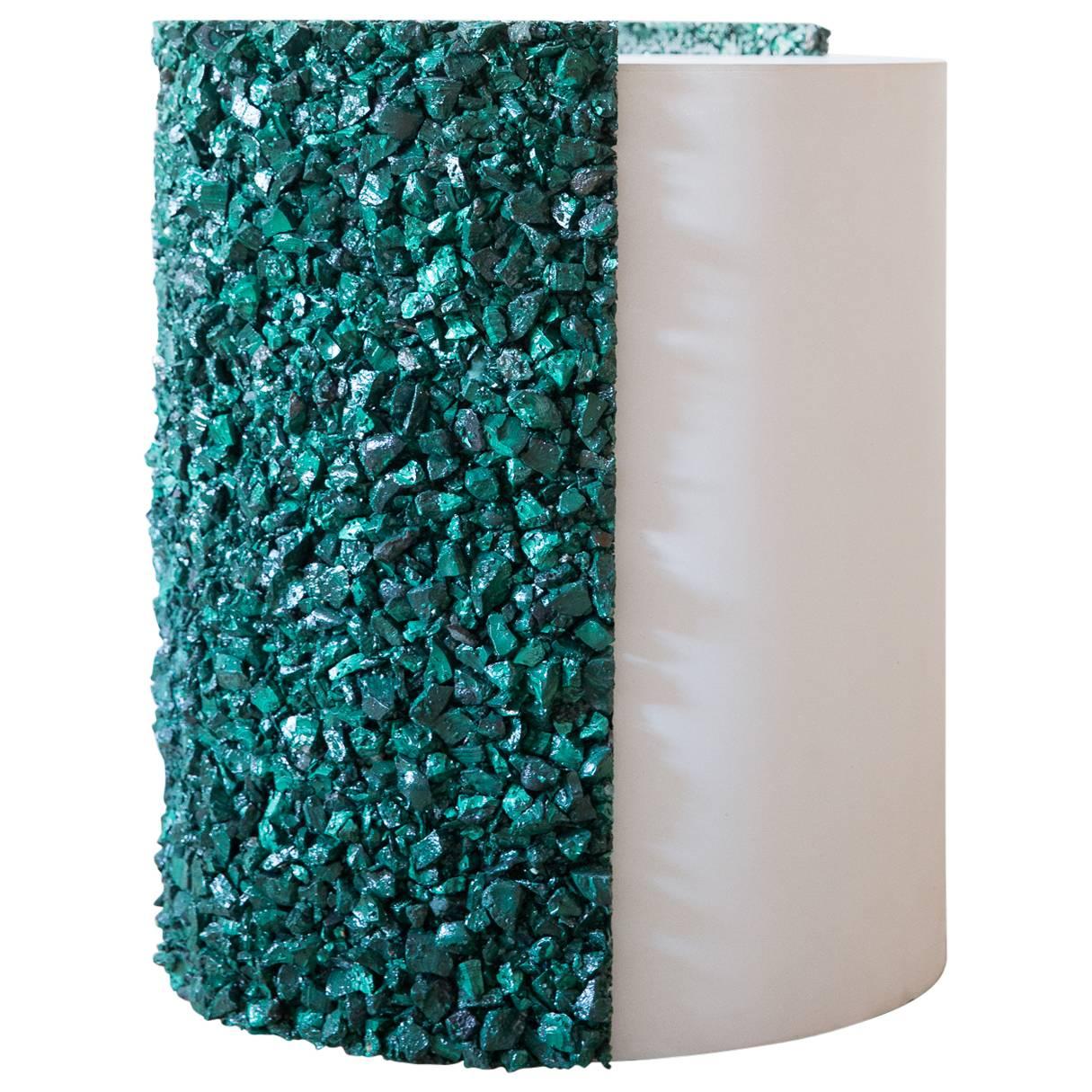 Hand Made Malachite and White Plaster Drum, Side Table by Samuel Amoia