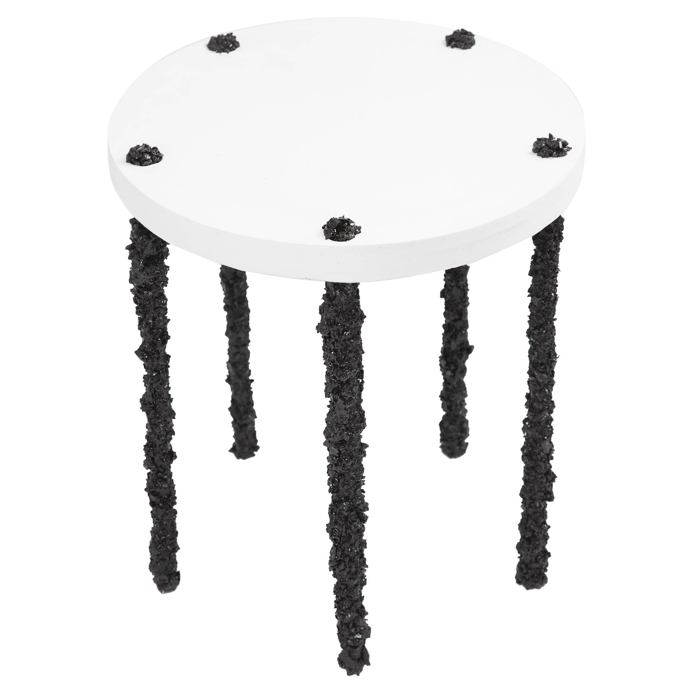Hand Made Side Table of Black Tourmaline and White Plaster, by Samuel Amoia For Sale
